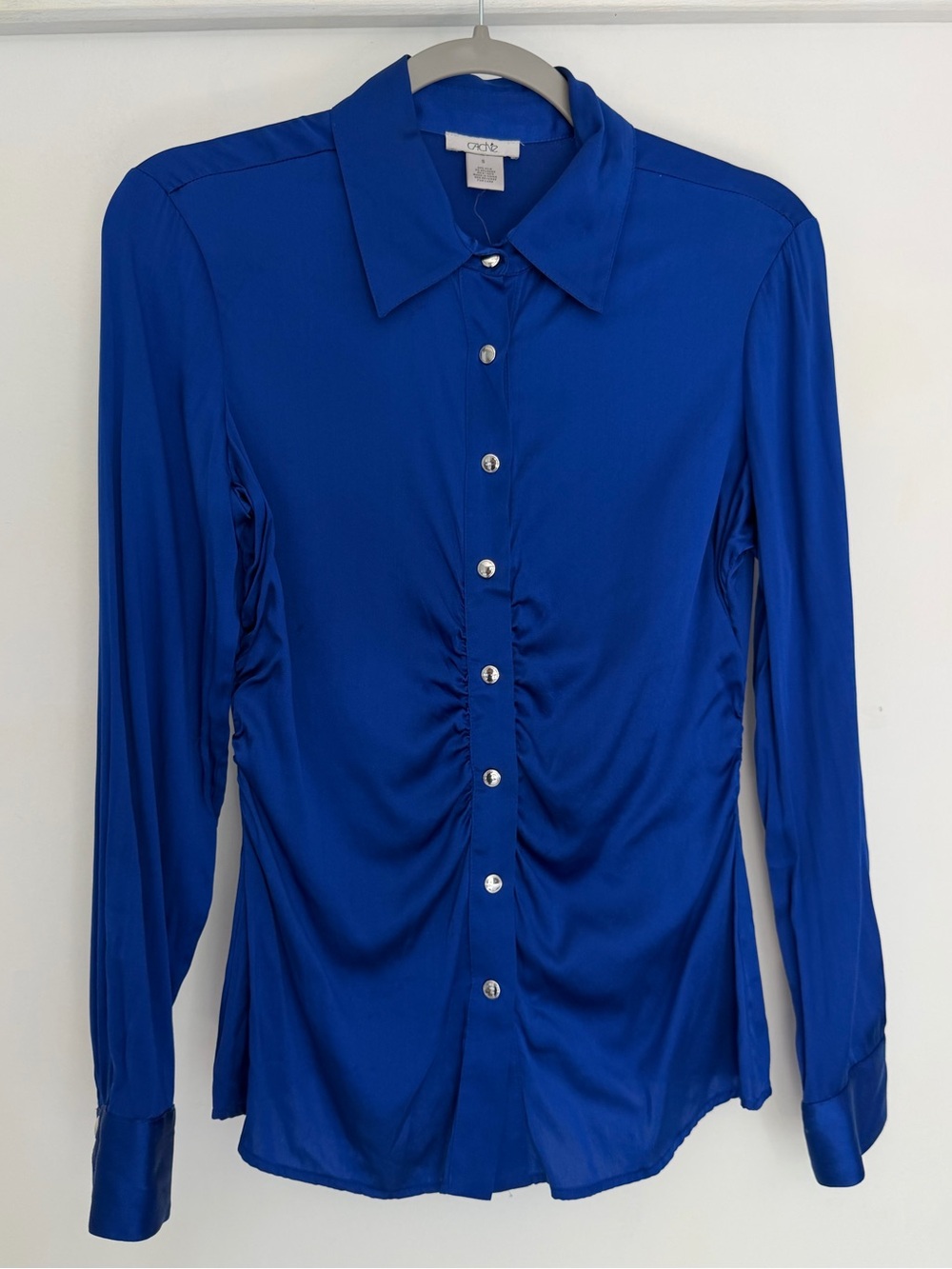 VTG Cache 95% Silk Royal Blue Snap Button Front Top Blouse